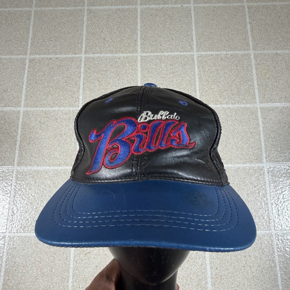 Vintage Buffalo Bills Leather Hat Black USA Made Mafia Josh Allen Modern NY